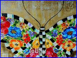 My Hand Painted FLOWER BUTTERFLY Mixed Media Mackenzie Childs inspired by O. D