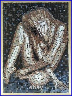 Naked body contemporary mosaic art Roman ceramic tiles shadows light woman