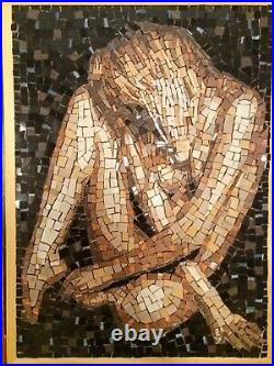 Naked body contemporary mosaic art Roman ceramic tiles shadows light woman
