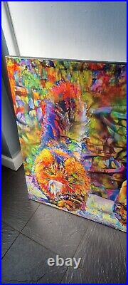 Nik Tod Mixed Media painting on canvas large. Colourful Cats Walking