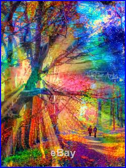 Nik Tod Original Painting Large Art Texture Walk In The Forest Against Sun Rays