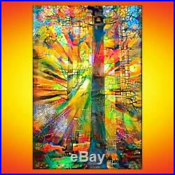 Nik Tod Original Painting Large Rare Art Texture Splash Color Tree With Sun Rays