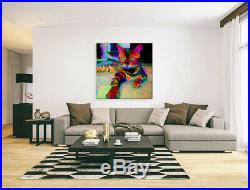 Nik Tod Original Painting Large Sign Rare Art Amazing Colorful Cat On The Floor