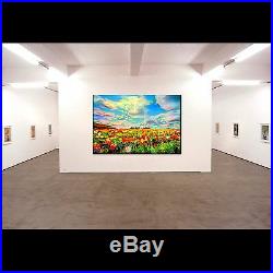 Nik Tod Original Painting Large Signed Art Colorful Landscape Flowers In Field