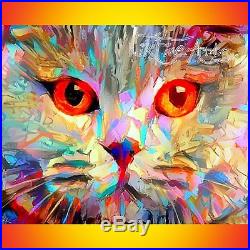 Nik Tod Original Painting Large Signed Art Colorful Textured Amazing Cat Eyes Uk
