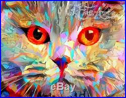 Nik Tod Original Painting Large Signed Art Colorful Textured Amazing Cat Eyes Uk