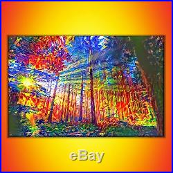 Nik Tod Original Painting Large Signed Art Texture Colorful Sunrise In Forest Uk