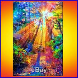 Nik Tod Original Painting Large Signed Art Textured Colorful Sun Rays In Forest