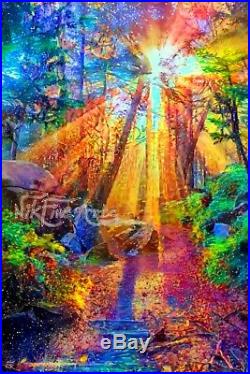 Nik Tod Original Painting Large Signed Art Textured Colorful Sun Rays In Forest
