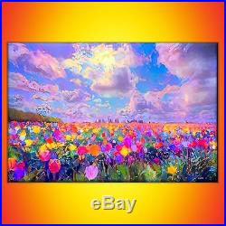 Nik Tod Original Painting Large Signed Art Textured Landscape Colorful Tulips Uk