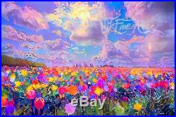 Nik Tod Original Painting Large Signed Art Textured Landscape Colorful Tulips Uk