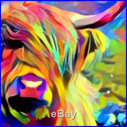 Nik Tod Original Painting Large Signed Art Textured Modern Colorful Highland Cow