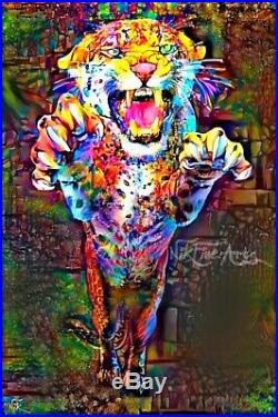 Nik Tod Original Painting Large Signed Art Wildlife Animal Amazing Tiger Jump Uk