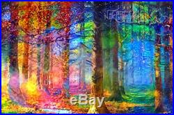 Nik Tod Original Painting Large Signed Modern Colors Art Sun Rays In Deep Forest