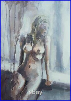Nudes and Light E1. Original Mixed Media Painting on Wood