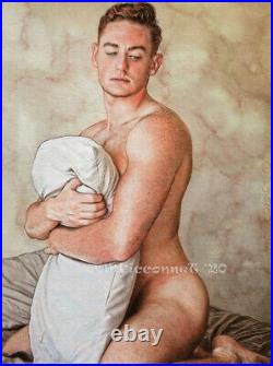 ORIGINAL Artwork Male Drawing Painting Gay Interest MCicconneT LESS SIGNIFICANT