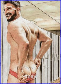 ORIGINAL Artwork Male Drawing Painting Gay Interest MCicconneT PAST CHANCE