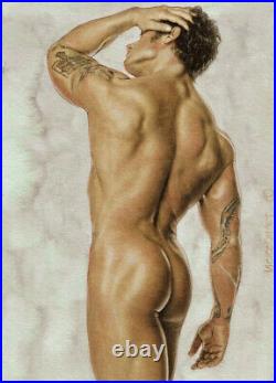 ORIGINAL Artwork Male Drawing Painting Gay Interest MCicconneT SECOND GLIMPSE