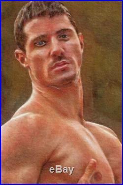 ORIGINAL Artwork Male Nude Drawing Painting Gay Interest MCicconneT BRIGHT NOTE