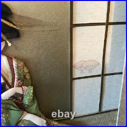 Oriental 3D textile GEISHA GIRL PICTURE MIXED MEDIA glass eyes silk KIMONO