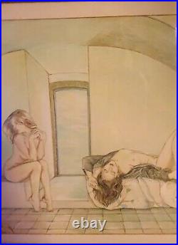 Original 1979 nude erotica artwork drawing picture signed
