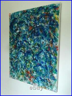 Original Abstract Oil and Mixed Media Painting signed by Nalan Laluk Tricks