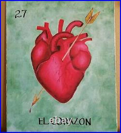 Original Acrylic mixed media Painting El Corazon Mexican Loteria card the heart