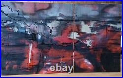 Original Art Abstract Mixed Media Diptych Lorraine Tuck 170x100cm Red Black VG