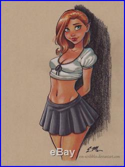 Original Color Mixed Media Drawing Sketch Art Pin-Up Commission by Eric Matos/EM