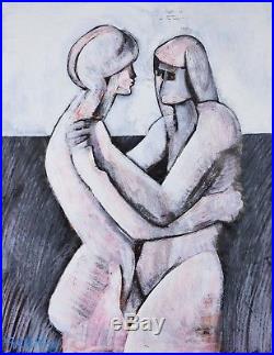 Original Geoffrey Key Couples Embrace Mixed Media on Paper Artwork/Painting
