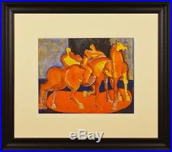 Original Geoffrey Key Horses and Riders Mixed Media on Paper Art/Painting
