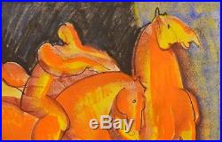 Original Geoffrey Key Horses and Riders Mixed Media on Paper Art/Painting