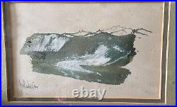 Original Gino Hollander signed mixed media landscape lake, river mountain framed