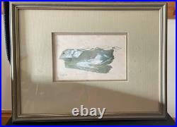 Original Gino Hollander signed mixed media landscape lake, river mountain framed