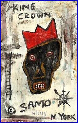 Original Jean-Michel Basquiat Hand Painted Neo Expressionist on 80s NY postcard