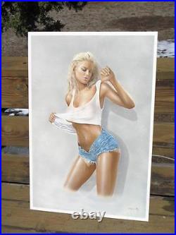 Original Koufay Pin Up Art Pinup Painting Blonde Beautiful Girl Female Woman