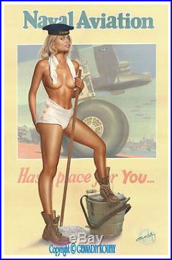 Original Koufay Ww2 Navy Aviation Pin Up Wwii Art Nude Girl Woman Pinup Painting
