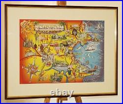 Original Mixed Media Painting Illustrated Map of Torbay Commission for Postcard