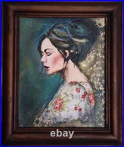 Original Mixed Media Portrait, framed on canvas