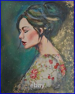 Original Mixed Media Portrait, framed on canvas