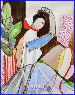 Original Painting Art Abstract Cubist Woman Portrait 17x14 Mixed media