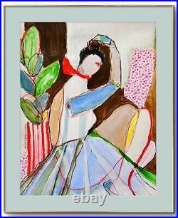 Original Painting Art Abstract Cubist Woman Portrait 17x14 Mixed media