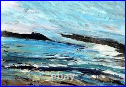 Original Signed Abstract Coast Seascape Mixed Media Painting On Paper