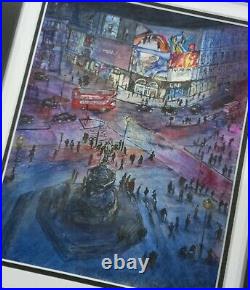 Original Signed Artwork Piccadilly Circus London At Night Time In Black Frame