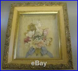 Original & Signed Narcissa Thorn Shadow Box with Silk Flowers c. 1940s