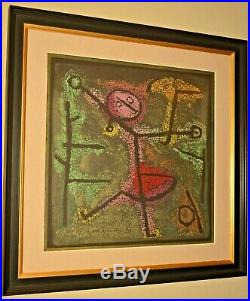 Original Vintage Paul Klee Dancing Girl Figure Abstract Mixed Media Oil Painting
