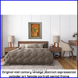 Original mid century painting outsider art bright wall decor mixed media framed