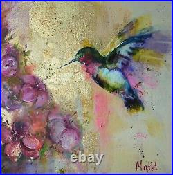 Original oil painting Hummingbird canvas decor mixed media wall art contemporary