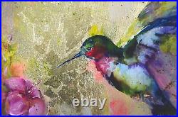 Original oil painting Hummingbird canvas decor mixed media wall art contemporary