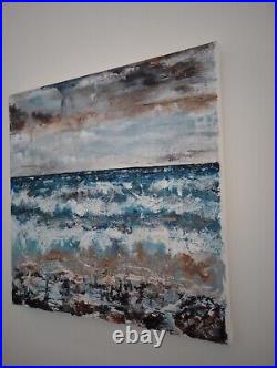 Original painting. Acrylic and mixed media seascape on canvas 40cm x 40cm